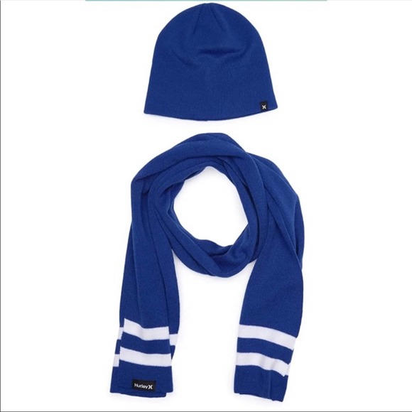 Hurley Other - Hurley NEW 2 Piece Mens Winter Hat Beanie Scarf Gift Set Skate Blue White Black